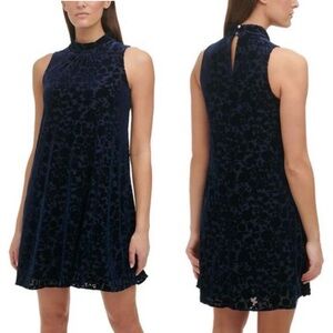 NWT Tommy Hilfiger Womens Blue Velvet Mini Burnout Shift Dress Sz 14